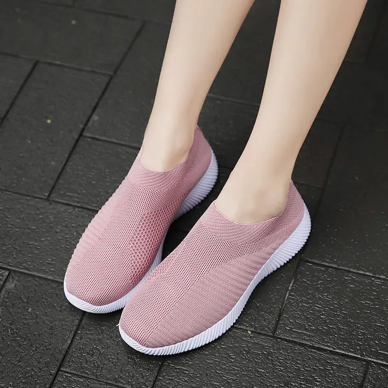 VIP Knitted Sneakers for Women Autumn Slip on Breathable Mesh Casual Shoes Woman Flat Heels Plus Size Loafers Zapatos Mujer