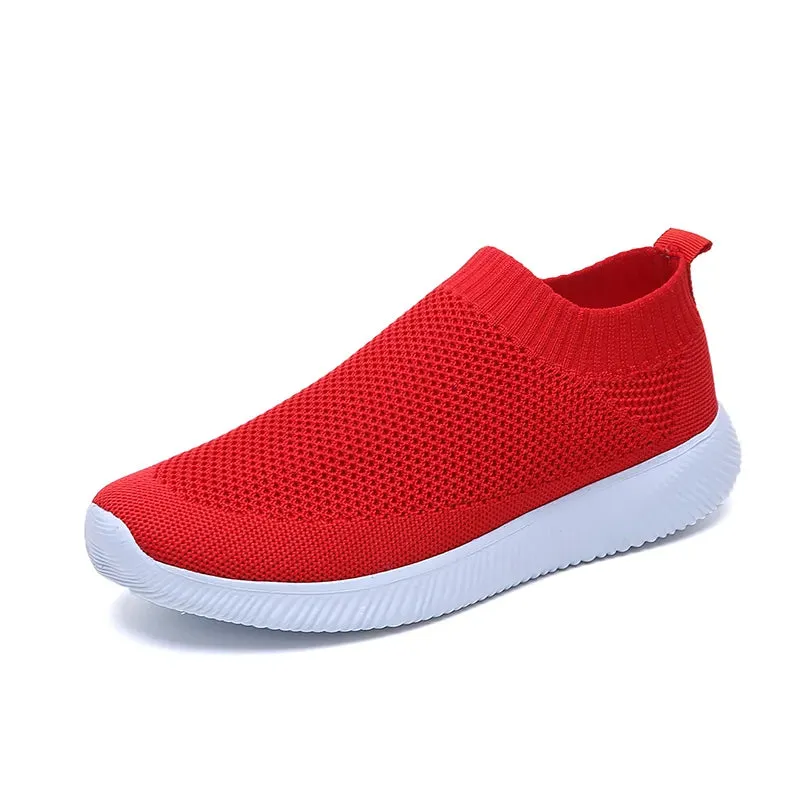 VIP Knitted Sneakers for Women Autumn Slip on Breathable Mesh Casual Shoes Woman Flat Heels Plus Size Loafers Zapatos Mujer