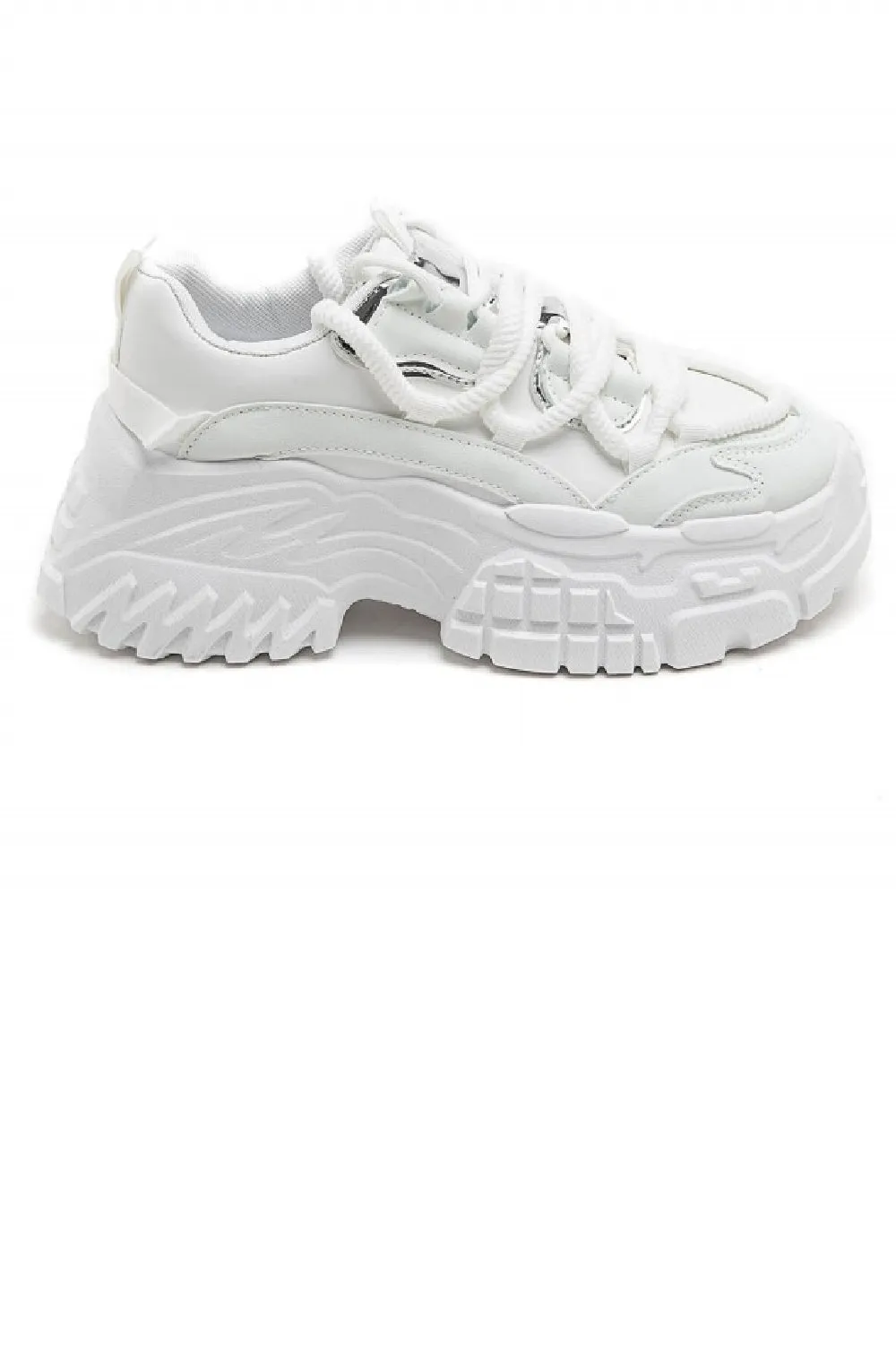 WHITE CHUNKY PLATFORM LACE UP SNEAKERS TRAINERS