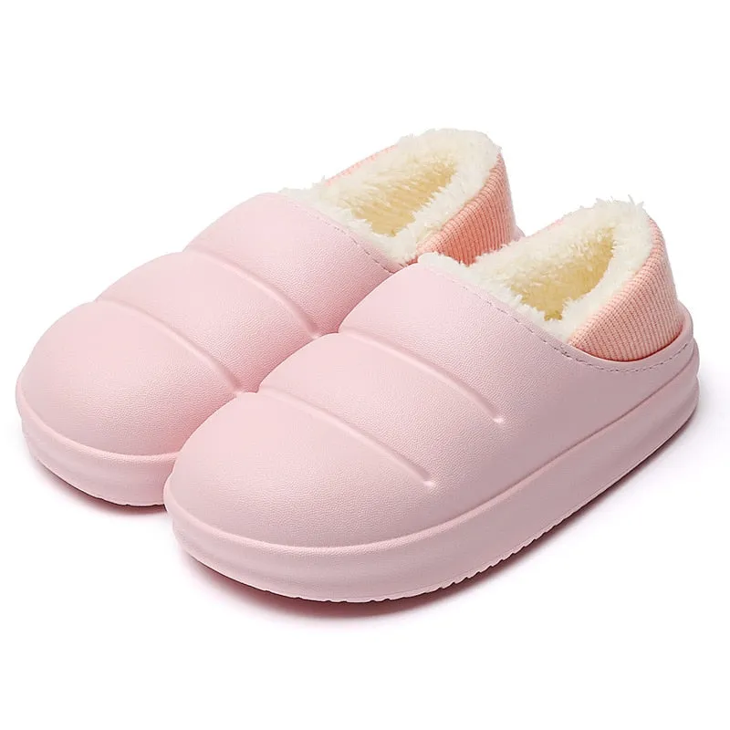 Winter Women Fur Slippers Waterproof Warm Plush Household Slides Indoor Home Thick Sole Footwear Non-Slip Solid Couple Sandals