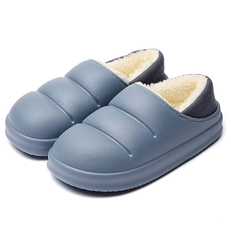 Winter Women Fur Slippers Waterproof Warm Plush Household Slides Indoor Home Thick Sole Footwear Non-Slip Solid Couple Sandals