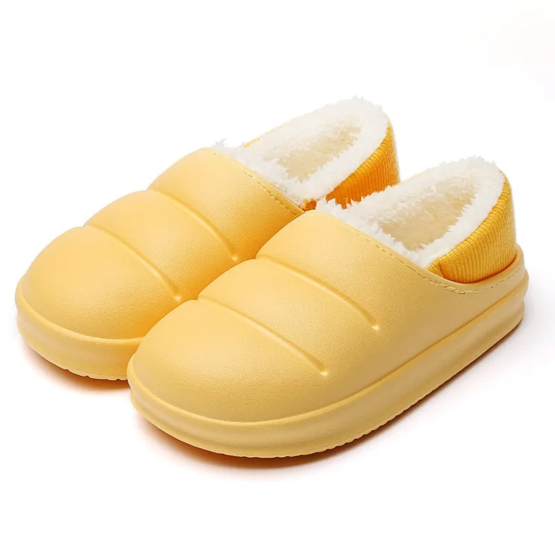 Winter Women Fur Slippers Waterproof Warm Plush Household Slides Indoor Home Thick Sole Footwear Non-Slip Solid Couple Sandals