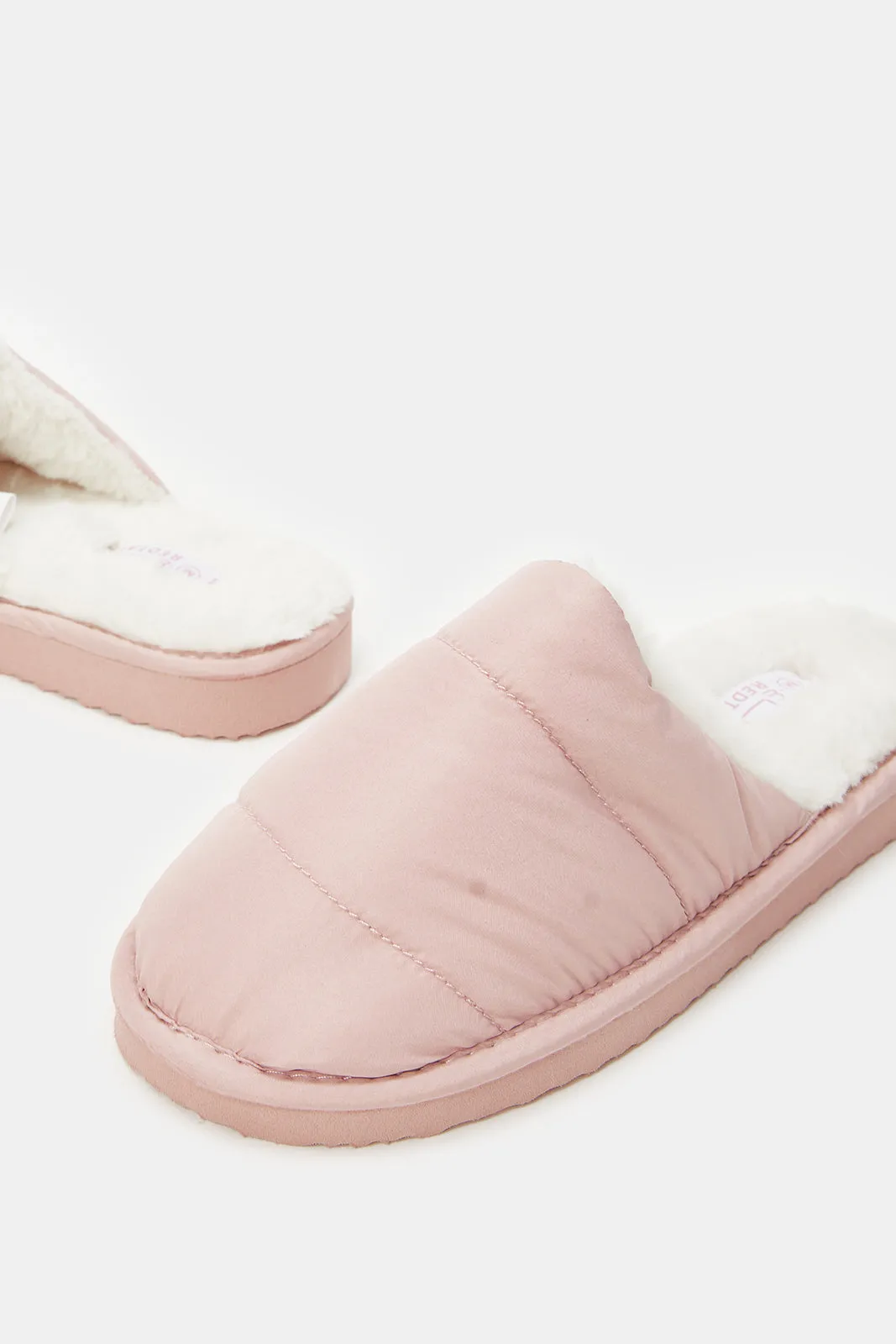 Women Pink Closed Fabric Slippers